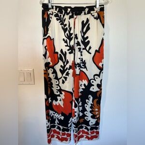 Rachel Zoe Silky Boho Wide Leg Pants Size Medium Bold Floral Leaf Print